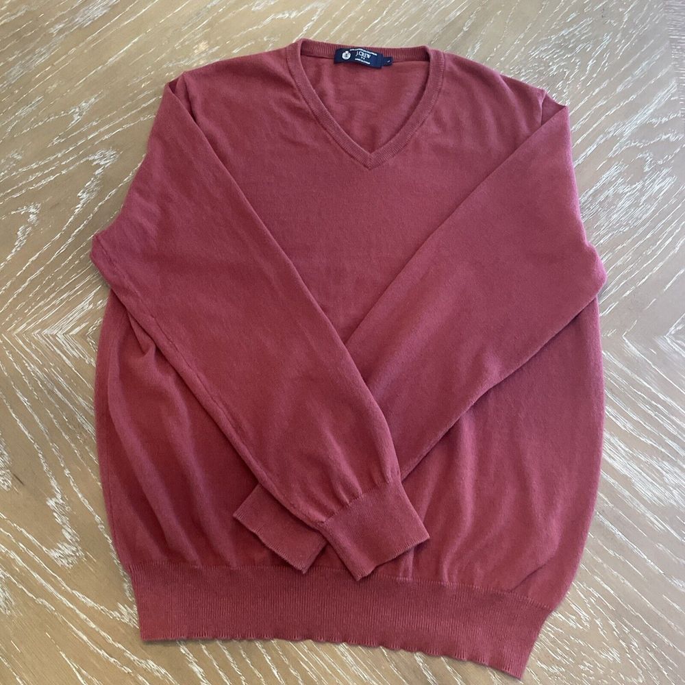 J. Crew Cotton Cotton/ Cashmere V- Neck Pullover Sweater - Large - VGUC Burgundy